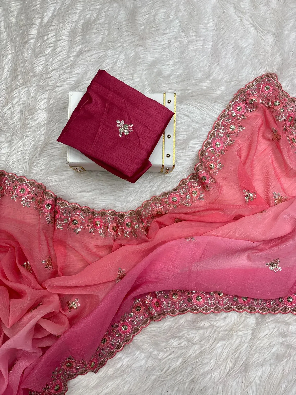 Embroidered Velvet Premium Saree - Image 4 in Surat